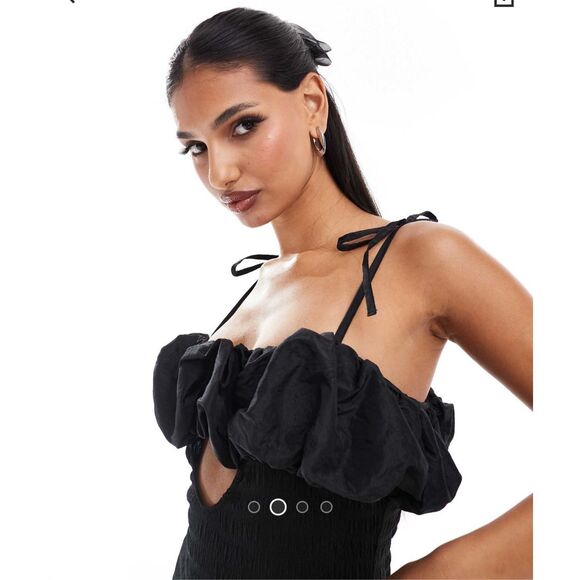 ASOS DESIGN Black Scrunched Bust with Cut Out Textured MIDI Dress - Small - Picture 2 of 11